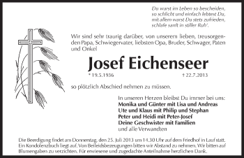 Traueranzeige von Josef Eichenseer von Pegnitz-Zeitung